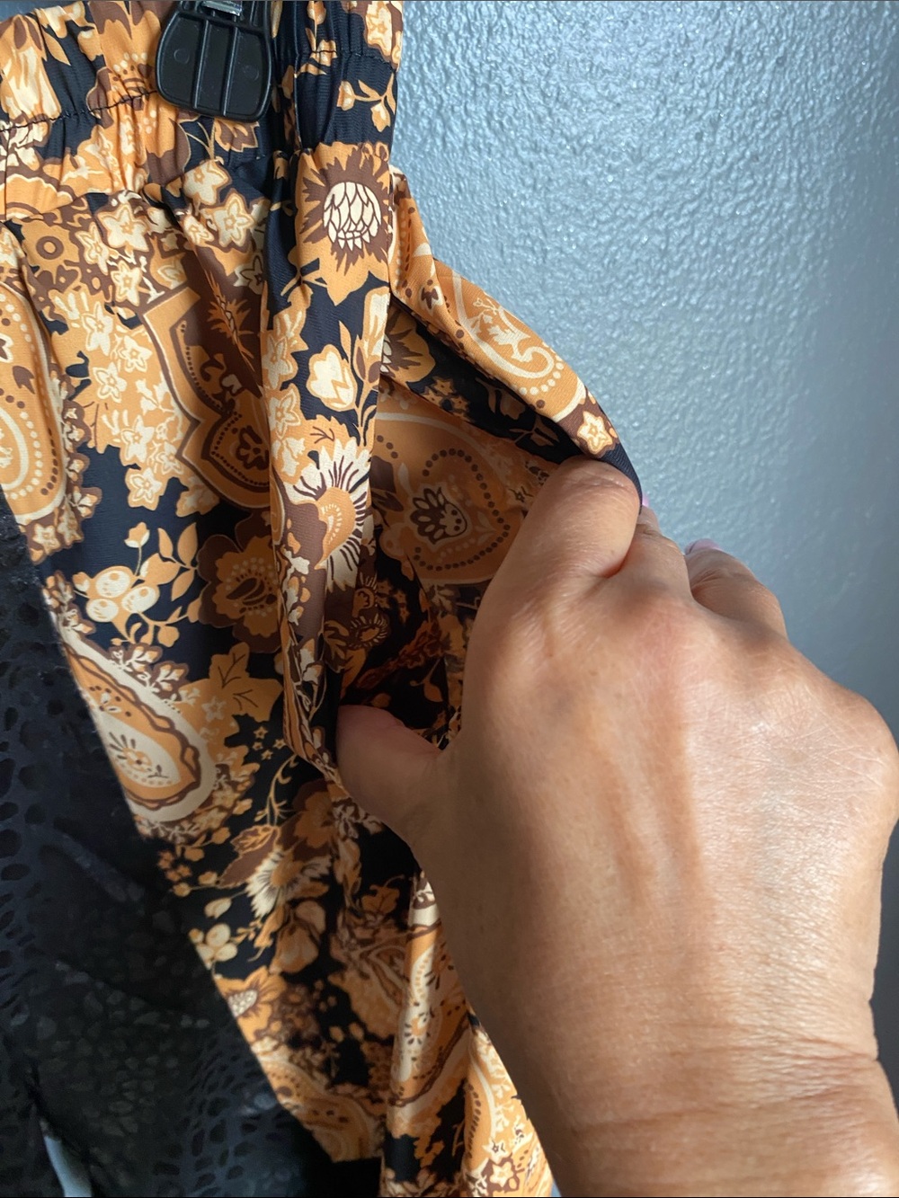 Black and Mustard Floral Patchwork pants - Picture 4 of 6